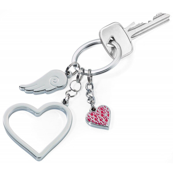 Porte-clés double coeur "LOVE IS IN THE AIR" gravé