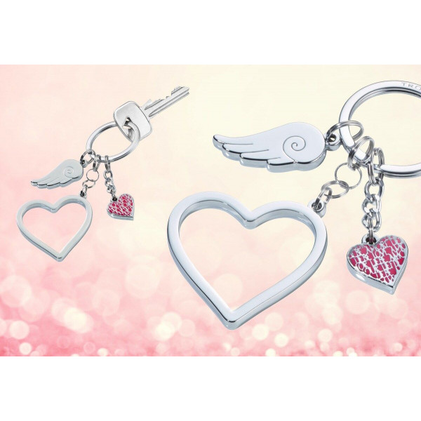 Porte-clés double coeur "LOVE IS IN THE AIR"