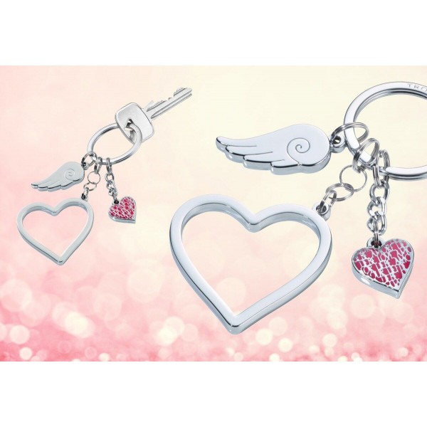 Porte-clés double coeur "LOVE IS IN THE AIR" gravé