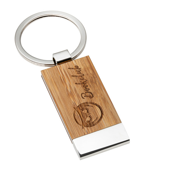 Porte clef maison en bois bambou et acier personnalisé gravé