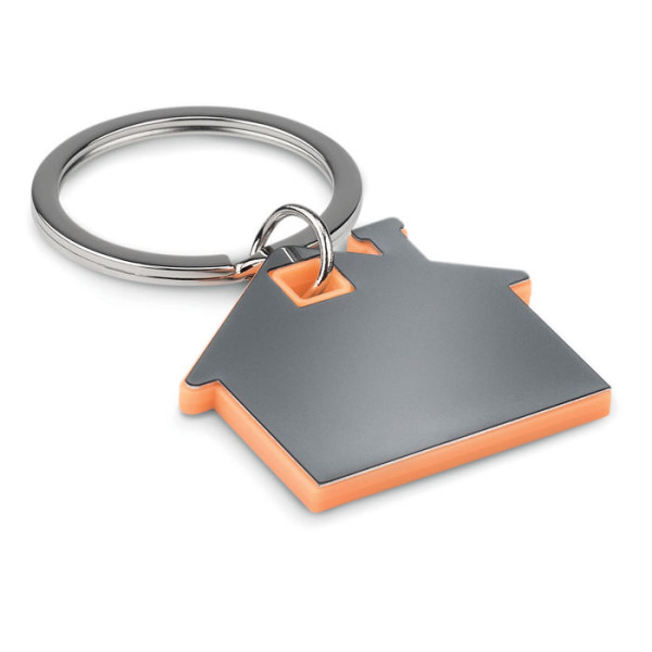 Porte-clés maison personnalisé en métal "LIVING" orange
