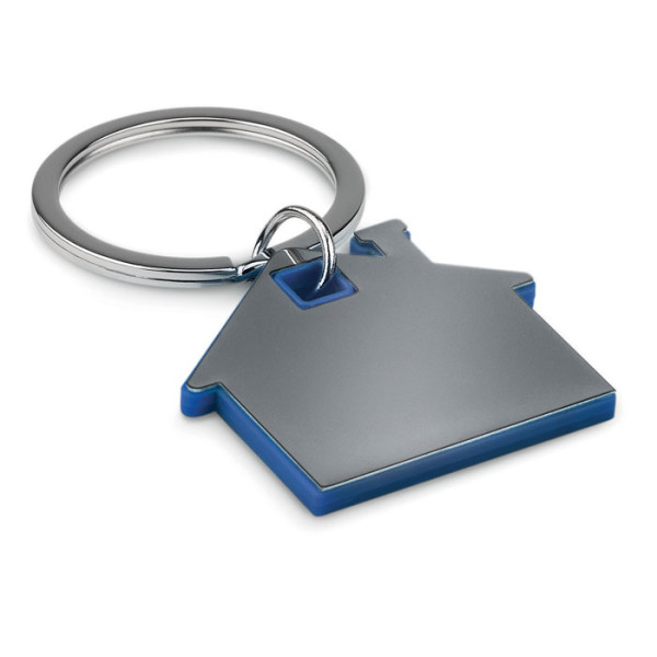 Porte-clés maison personnalisé en métal "LIVING" bleu
