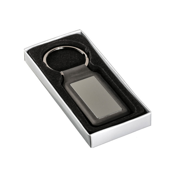 Porte-clés personnalisé noir en métal rectangulaire "ANDY" boite